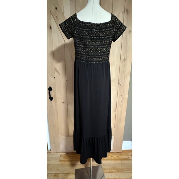 Michael Kors | Gold Sparkle Black Short Sleeve Midi Dress | Size Large - Picture 4 of 13